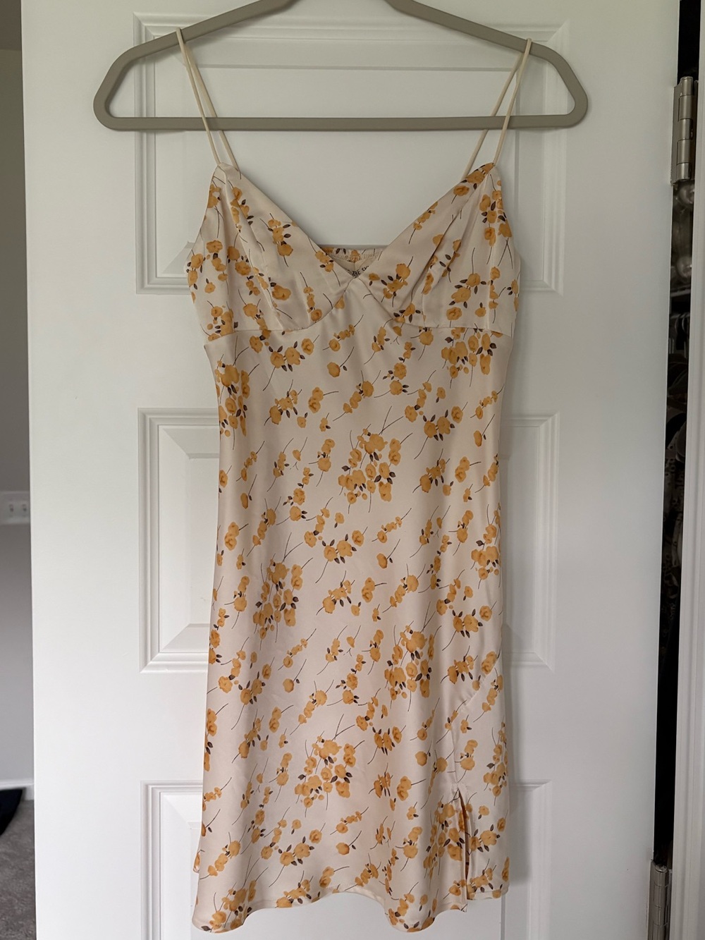 Kiss The Sky Urban Outfitters Floral Slip Dress in Cream and Mustard
